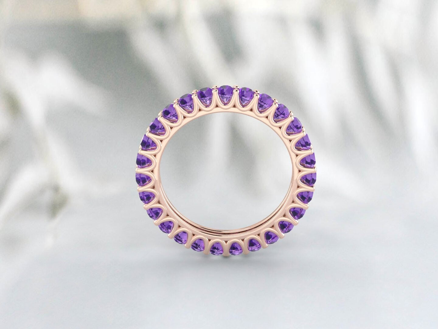 Unique Silver Amethyst Eternity Wedding Band Anniversary Gift For Her