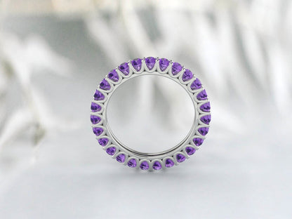 Unique Silver Amethyst Eternity Wedding Band Anniversary Gift For Her