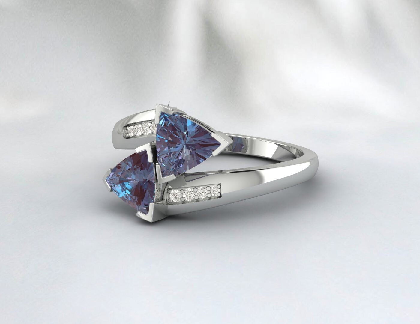 Bague de mariage en alexandrite coupée en trillions, bague avec pierre de naissance de juin