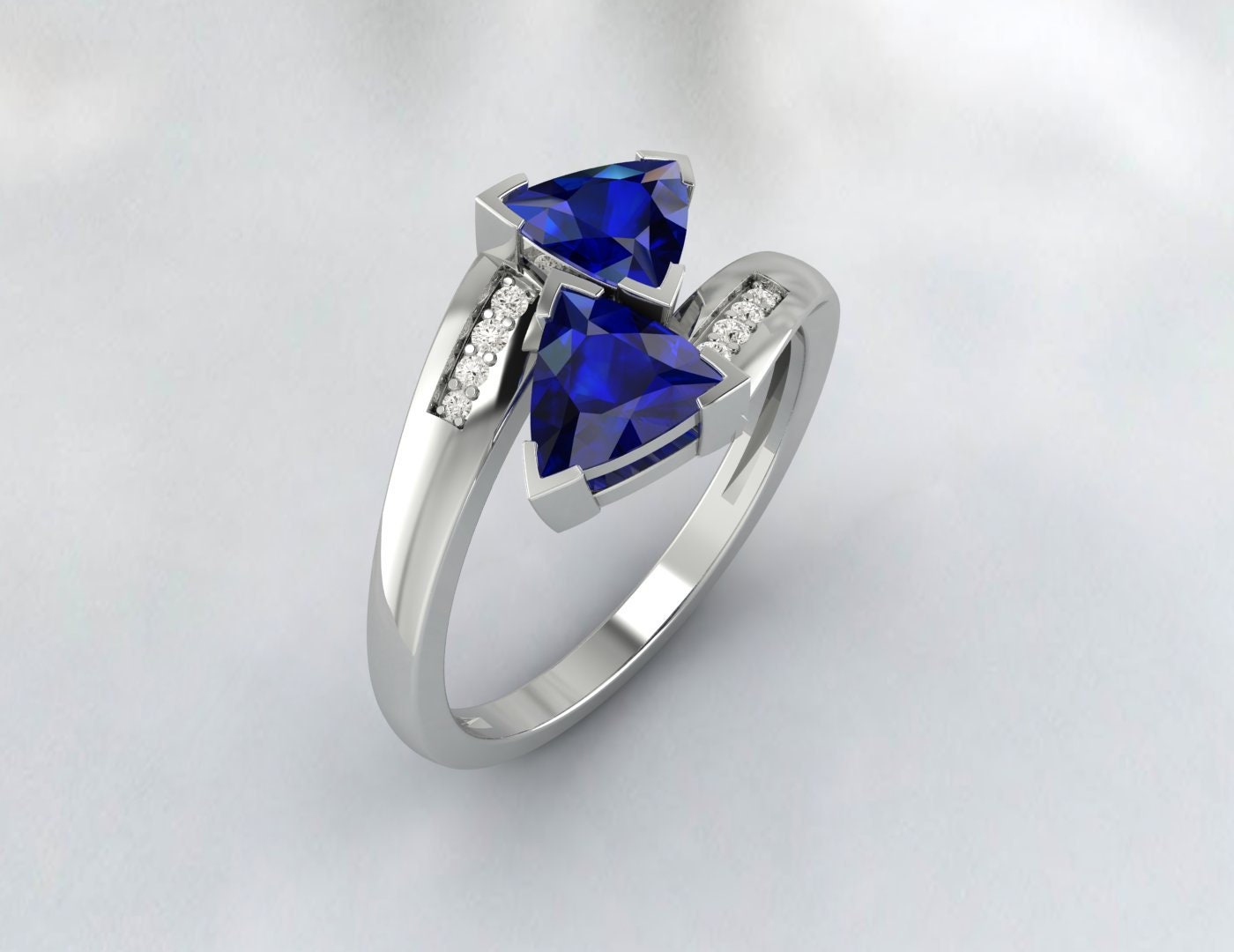 Bague saphir bleu Bague de promesse Trillion Cut Blue Gemstone Sterling Silver Ring Septembre Birthstone Bypass Ring Crossover Bague de fiançailles