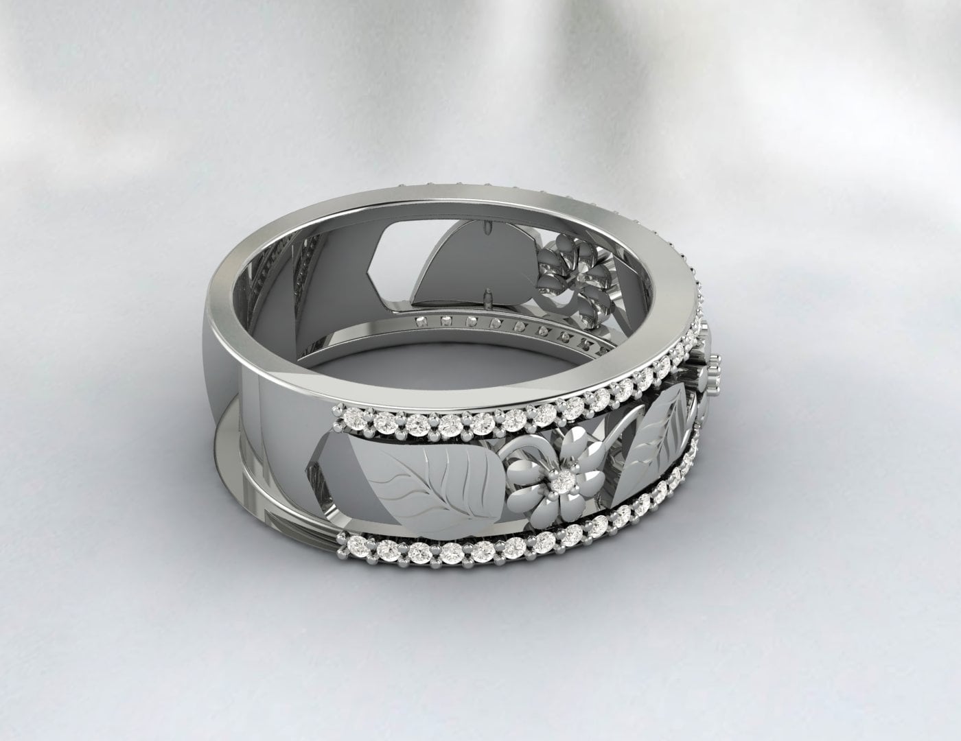 Floral Inspire Filigree Band Art Deco Diamond Milgrain Wedding Band