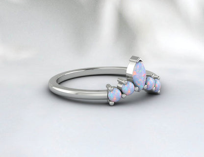 Curved Opal Unique Wedding Band Women Vintage Marquise Bridal Ring