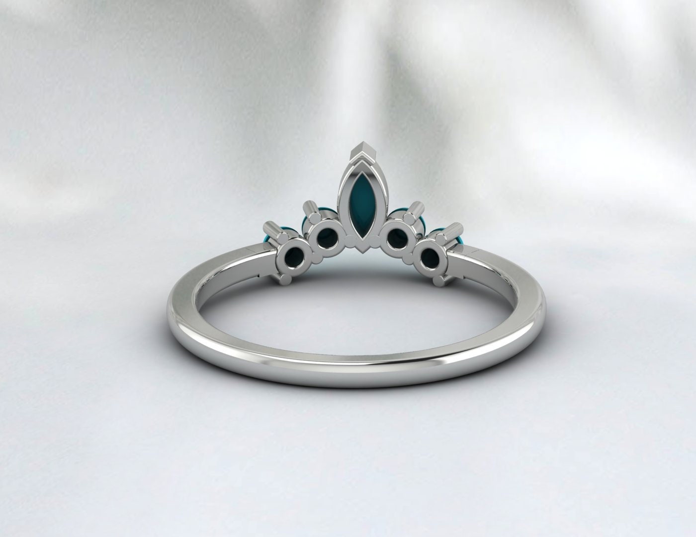 Bague de mariage vintage bleu turquoise taille marquise incurvée à 5 pierres