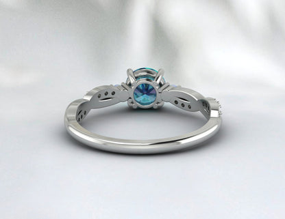 Bague de fiançailles ronde London Blue Topaz, bague opale vintage, bague diamant pour femmes bague en or rose bijoux bague de mariage anniversaire unique