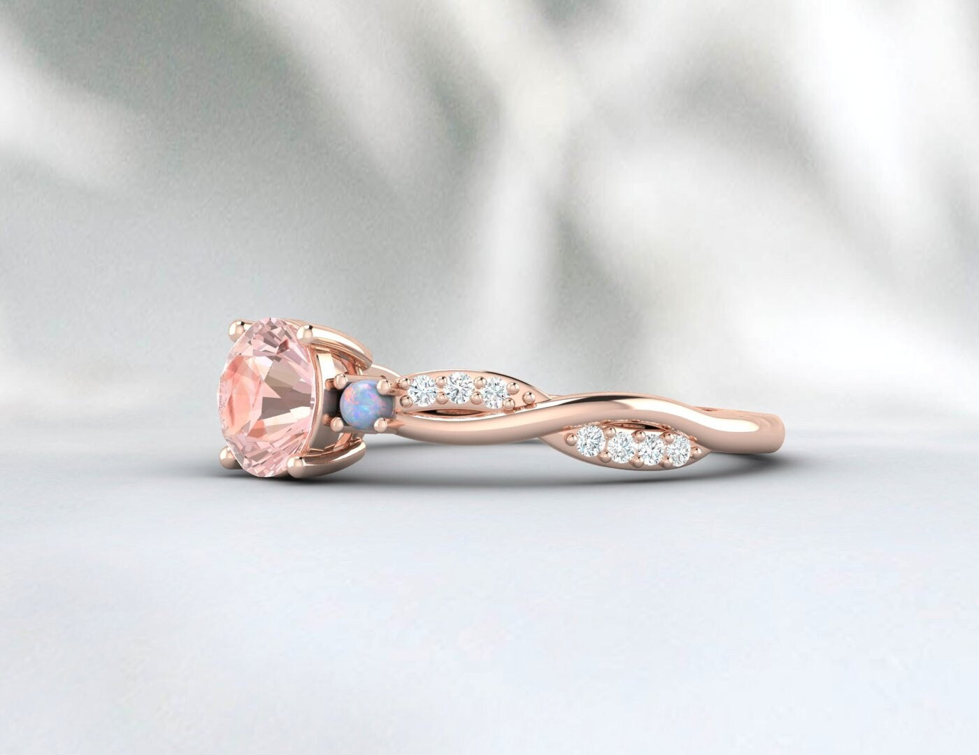 Bague de fiançailles ovale en morganite rose, cadeau d'anniversaire pour elle