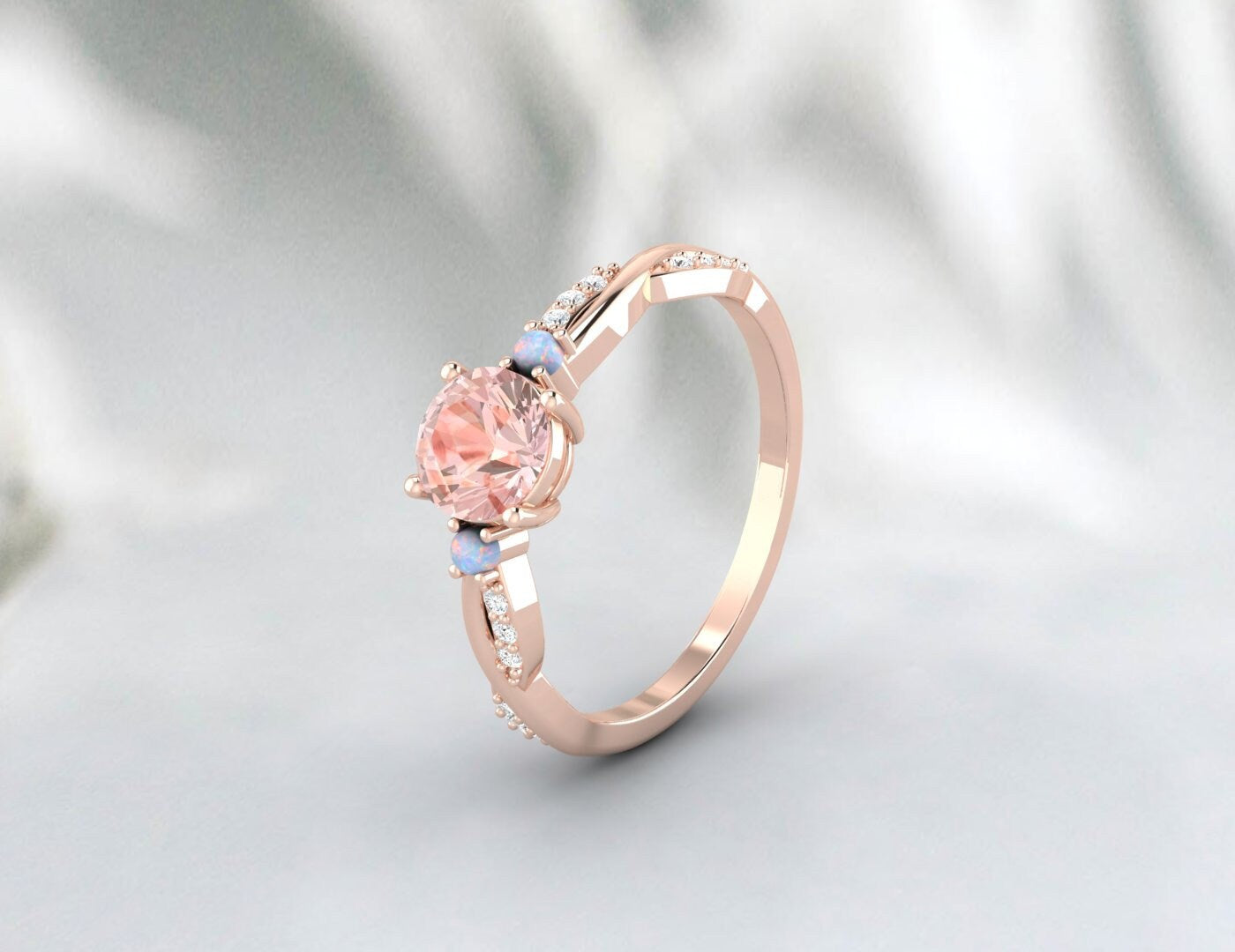 Bague de fiançailles ovale en morganite rose, cadeau d'anniversaire pour elle