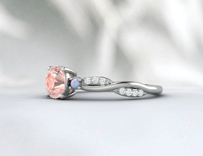 Bague de fiançailles ovale en morganite rose, cadeau d'anniversaire pour elle