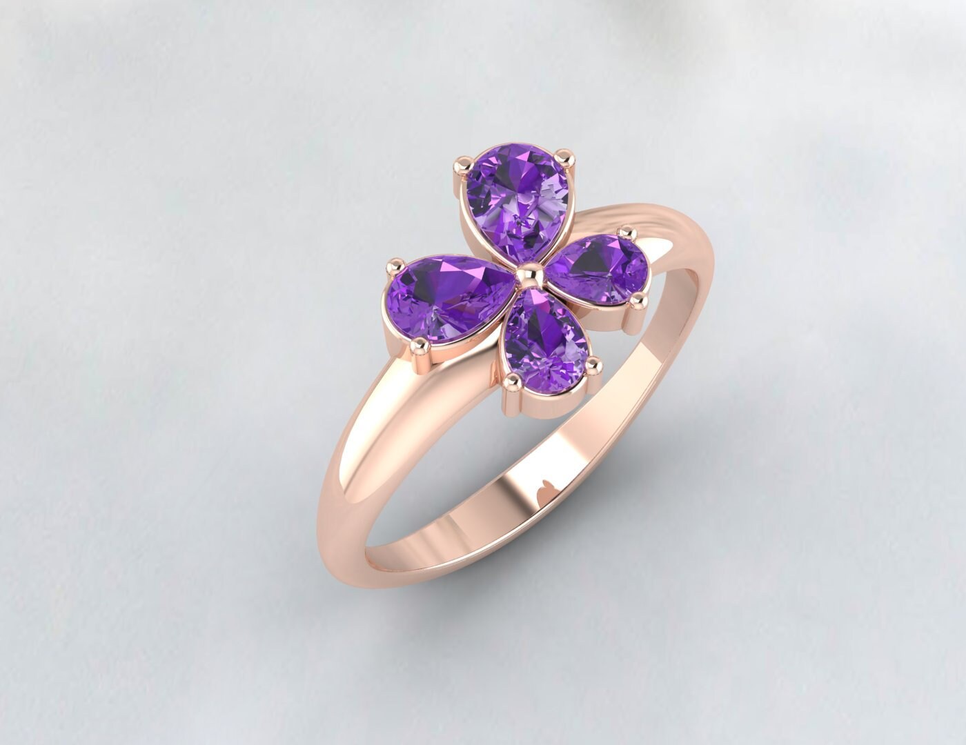 Pear Amethyst Flower Wedding Ring Purple Gems Silver Engagement Ring