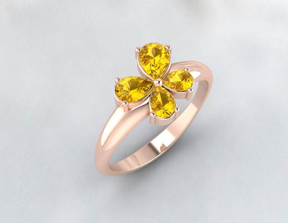 Silver Pear Shape Citrine Ring November Birthstone Wedding Band