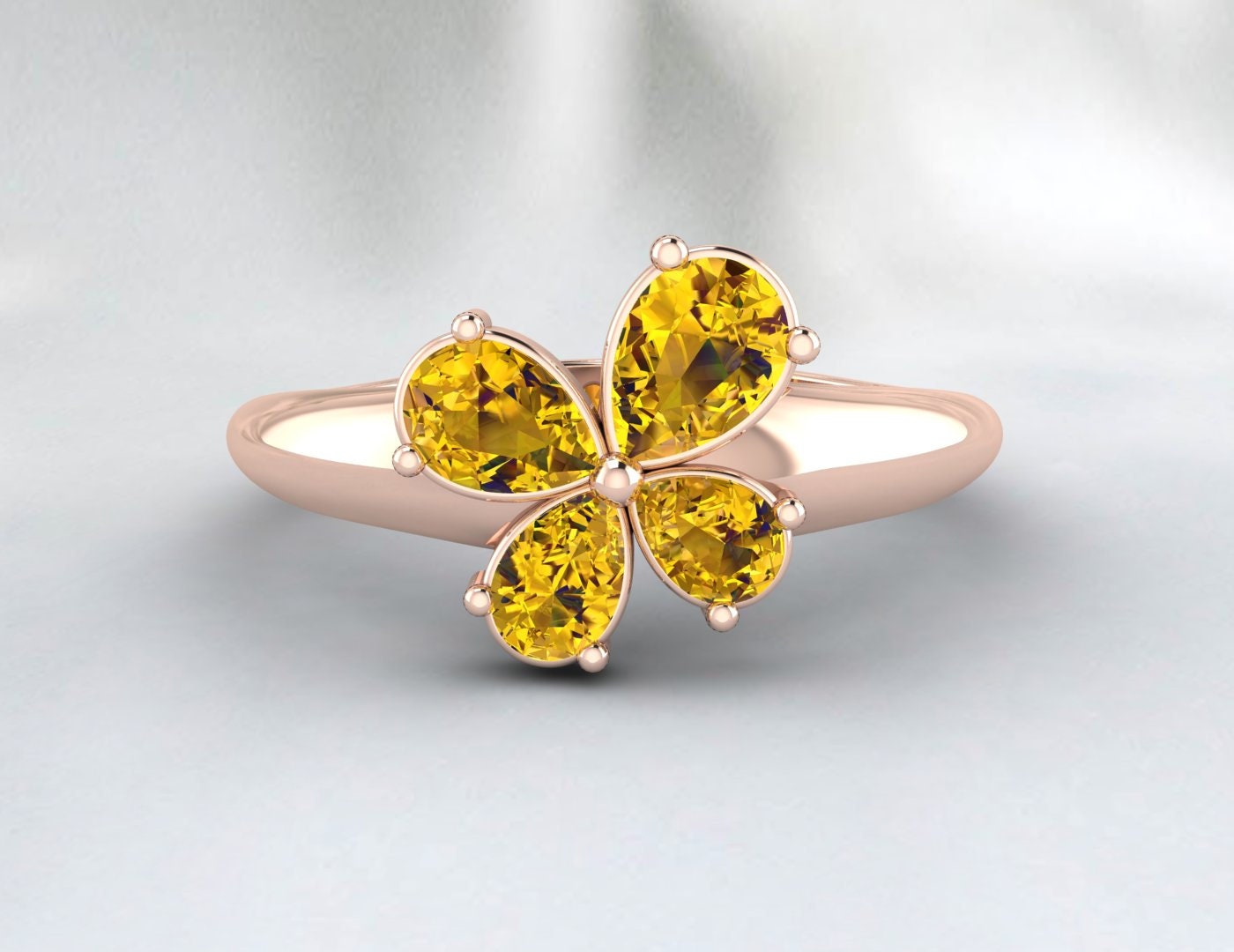 Silver Pear Shape Citrine Ring November Birthstone Wedding Band