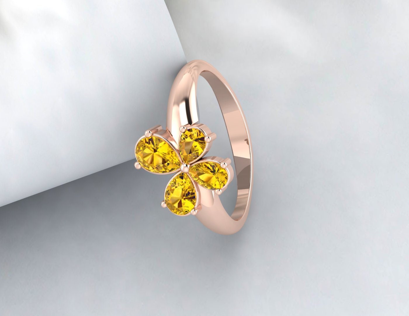 Bague en argent avec citrine en forme de poire, alliance avec pierre de naissance de novembre