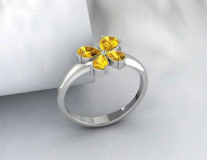 Silver Pear Shape Citrine Ring November Birthstone Wedding Band