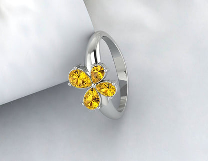 Silver Pear Shape Citrine Ring November Birthstone Wedding Band