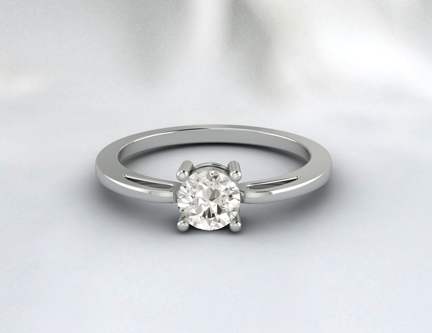 CZ Diamond Round Cut Solitaire Engagement Ring Silver Wedding Bnad