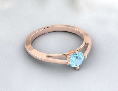 Bague solitaire aigue-marine, bague de fiançailles, bague avec pierre de naissance de mars