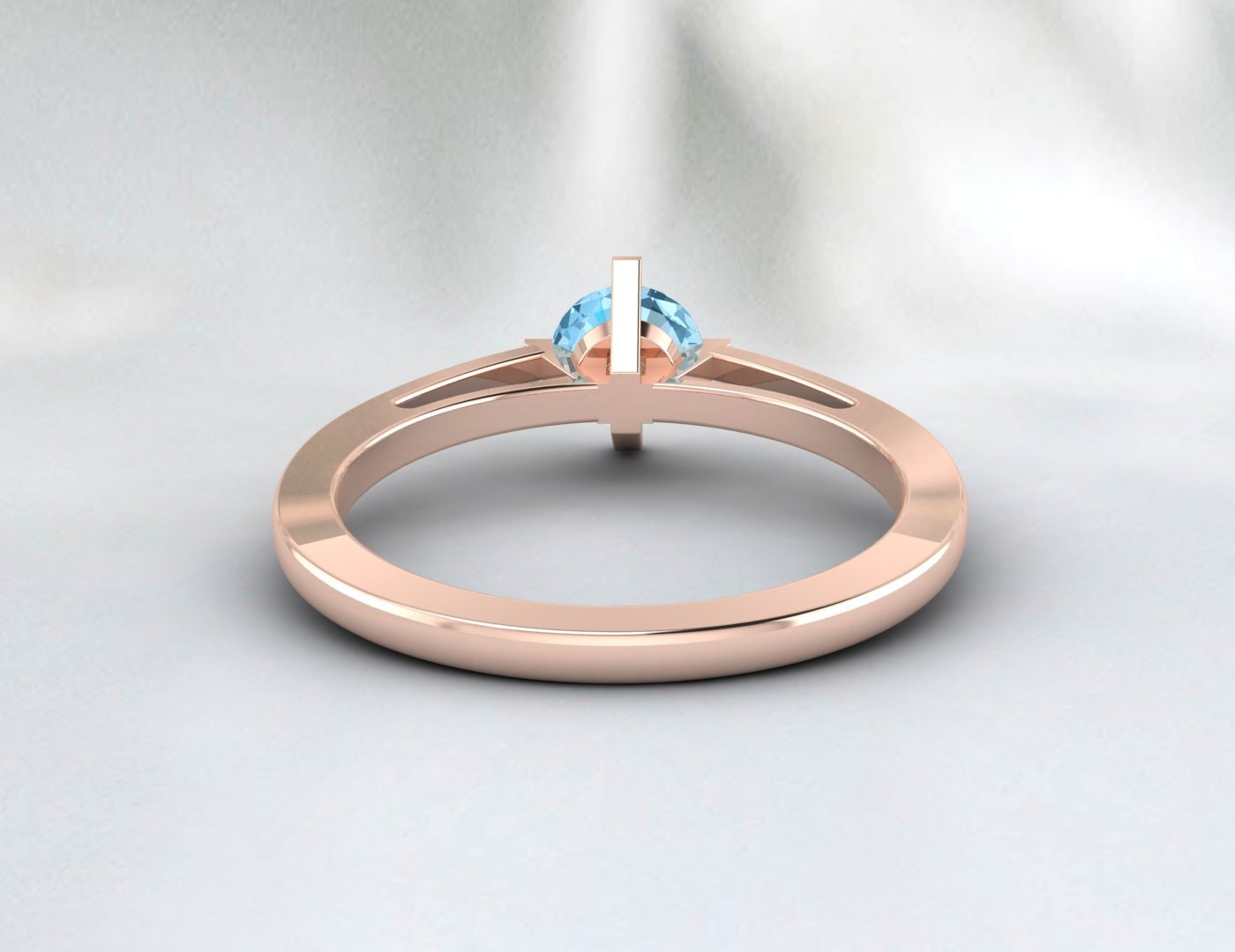 Bague solitaire aigue-marine, bague de fiançailles, bague avec pierre de naissance de mars