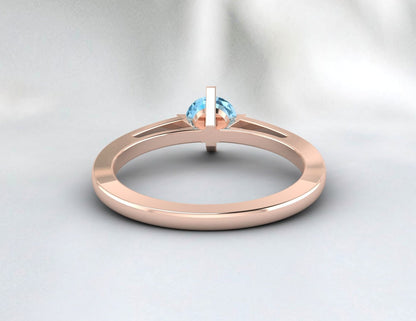 Bague solitaire aigue-marine, bague de fiançailles, bague avec pierre de naissance de mars