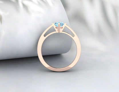 Bague solitaire aigue-marine, bague de fiançailles, bague avec pierre de naissance de mars