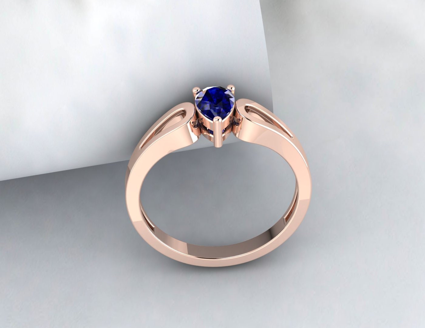 Bagues de fiançailles saphir bleu taille poire bague de mariage halo en argent