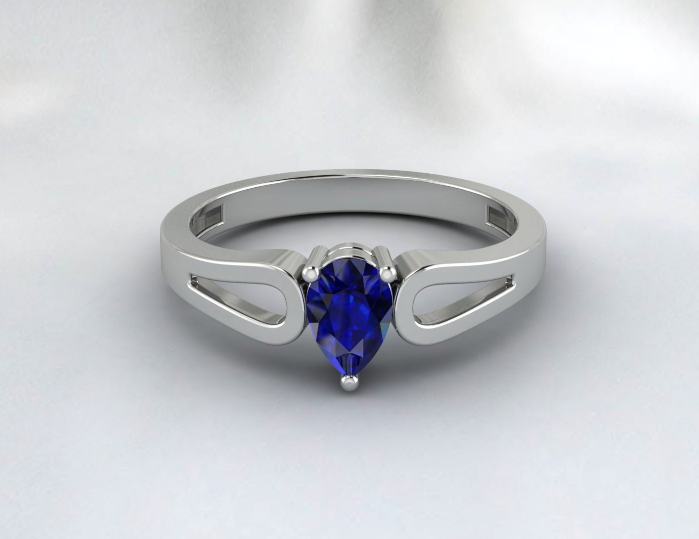 Pear Cut Blue Sapphire Engagement Rings Silver Halo Wedding Ring