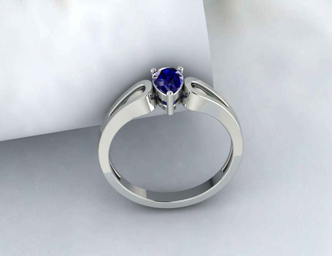 Pear Cut Blue Sapphire Engagement Rings Silver Halo Wedding Ring