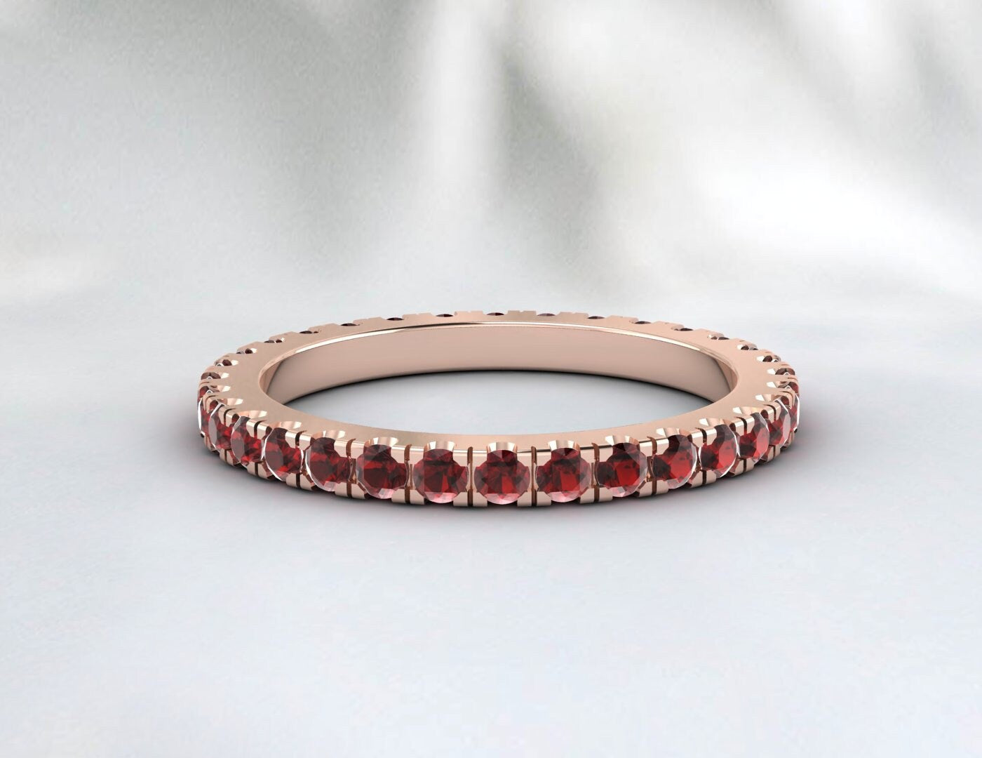 Red Garnet Full Eternity Wedding Band Matching Band Anniversary Gift