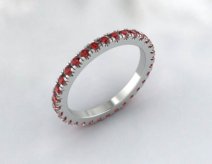 Red Garnet Full Eternity Wedding Band Matching Band Anniversary Gift