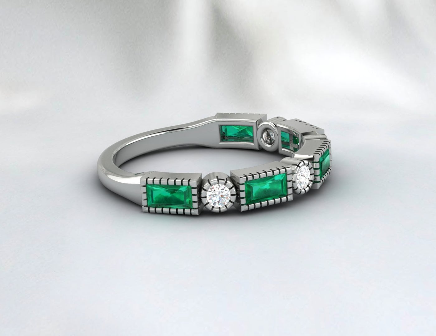 Half Eternity Emerald Wedding Band Sterling Silver Gold Plated Ring