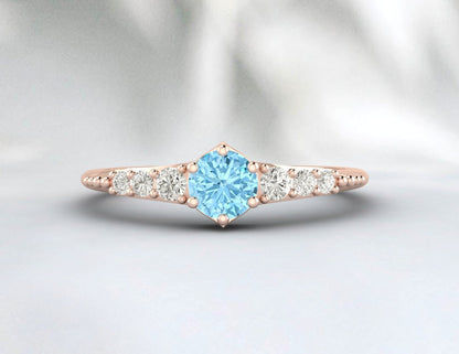 Rose Gold Aquamarine Engagement Ring Silver Promise Ring For Women