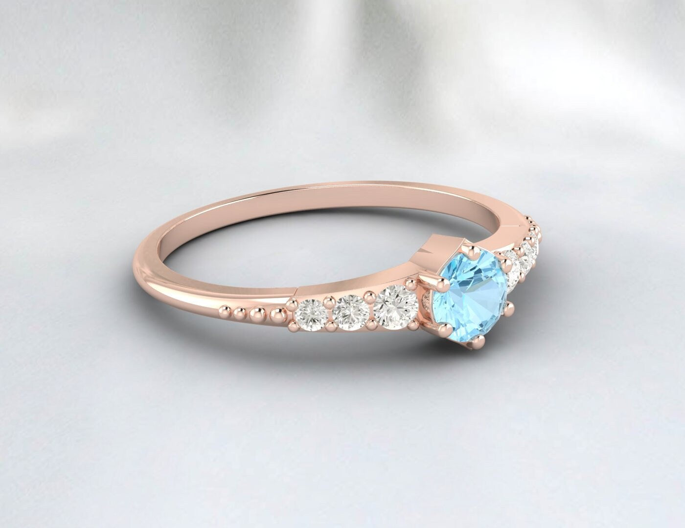 Rose Gold Aquamarine Engagement Ring Silver Promise Ring For Women