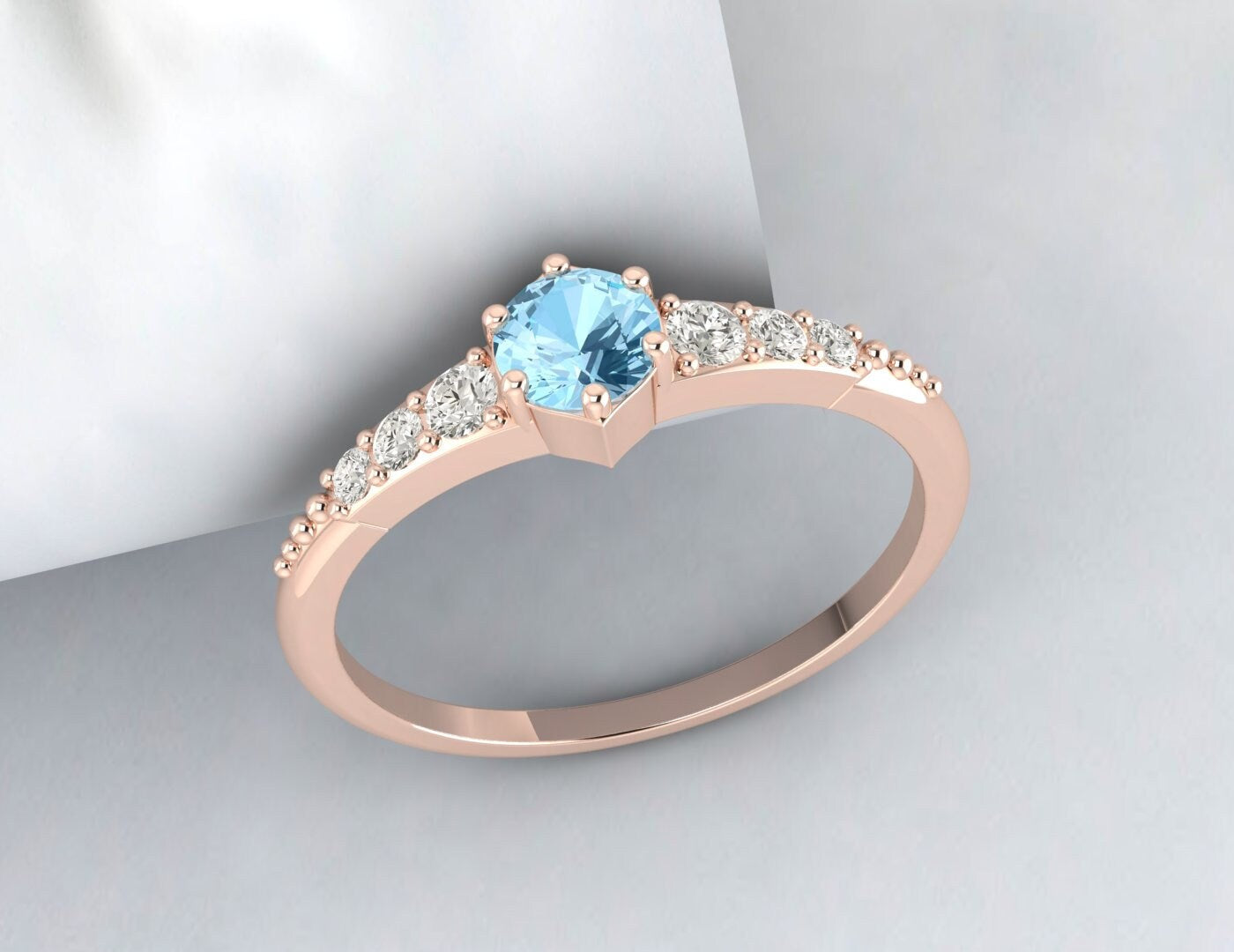 Rose Gold Aquamarine Engagement Ring Silver Promise Ring For Women