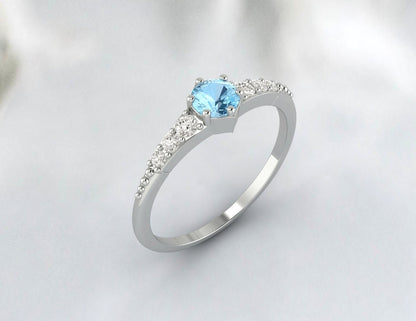 Rose Gold Aquamarine Engagement Ring Silver Promise Ring For Women