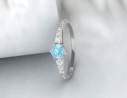 Rose Gold Aquamarine Engagement Ring Silver Promise Ring For Women