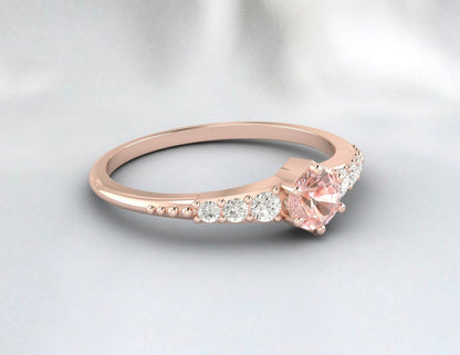 Bague de fiançailles Peach Morganite Cluster Promise Bague de mariage