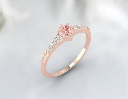 Peach Morganite Engagement Ring Cluster Promise Wedding Ring