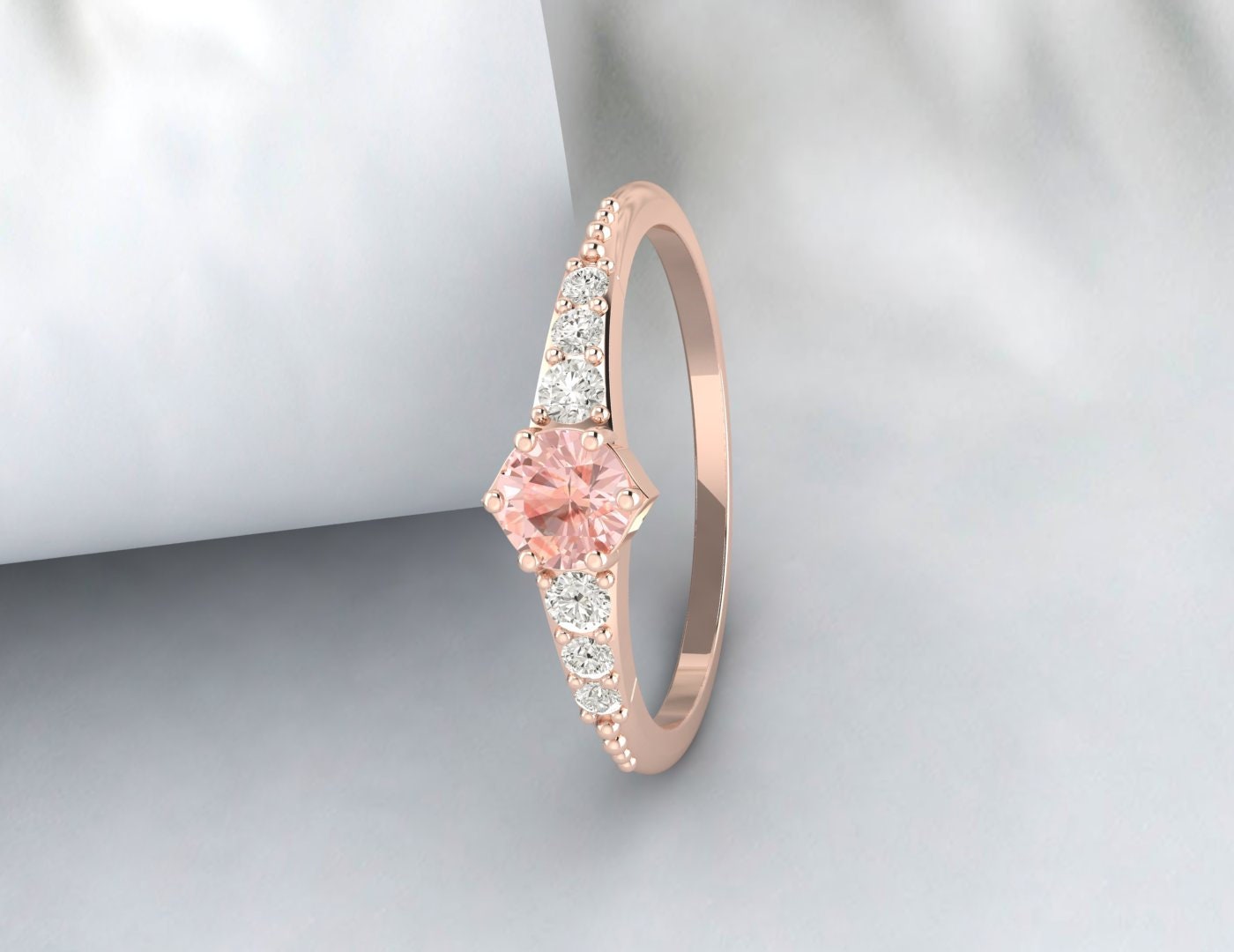 Peach Morganite Engagement Ring Cluster Promise Wedding Ring