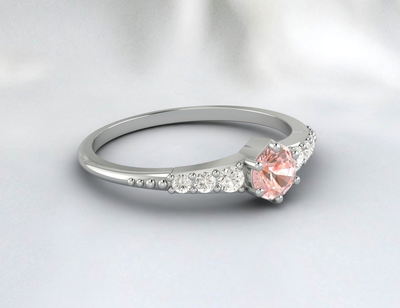 Bague de fiançailles Peach Morganite Cluster Promise Bague de mariage