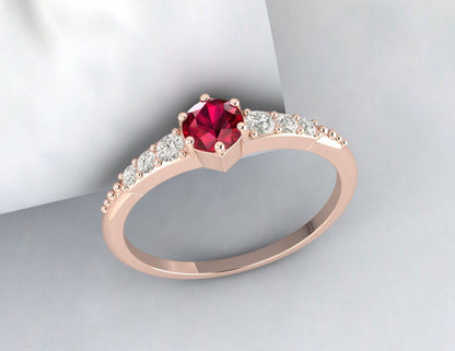 Round Red Ruby Engagement Ring Gemstone Wedding Ring Anniversary Ring