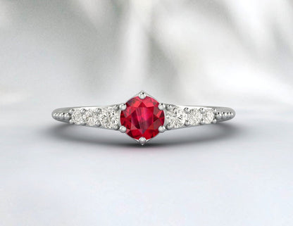 Round Red Ruby Engagement Ring Gemstone Wedding Ring Anniversary Ring