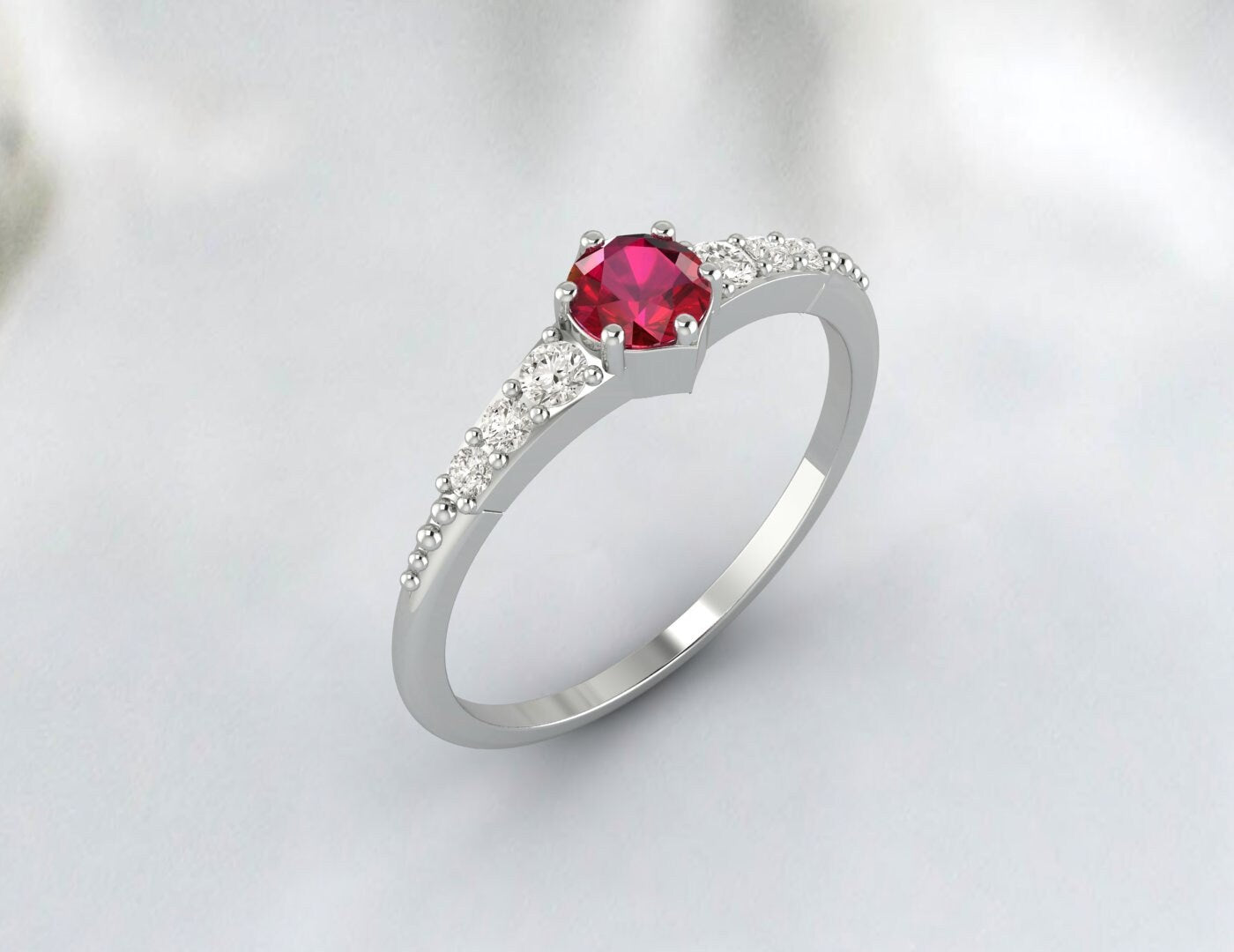 Round Red Ruby Engagement Ring Gemstone Wedding Ring Anniversary Ring