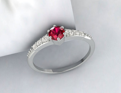 Round Red Ruby Engagement Ring Gemstone Wedding Ring Anniversary Ring