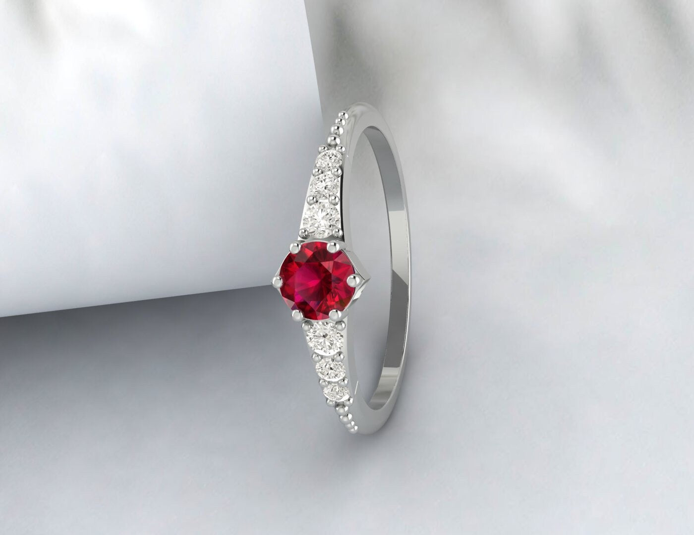 Round Red Ruby Engagement Ring Gemstone Wedding Ring Anniversary Ring