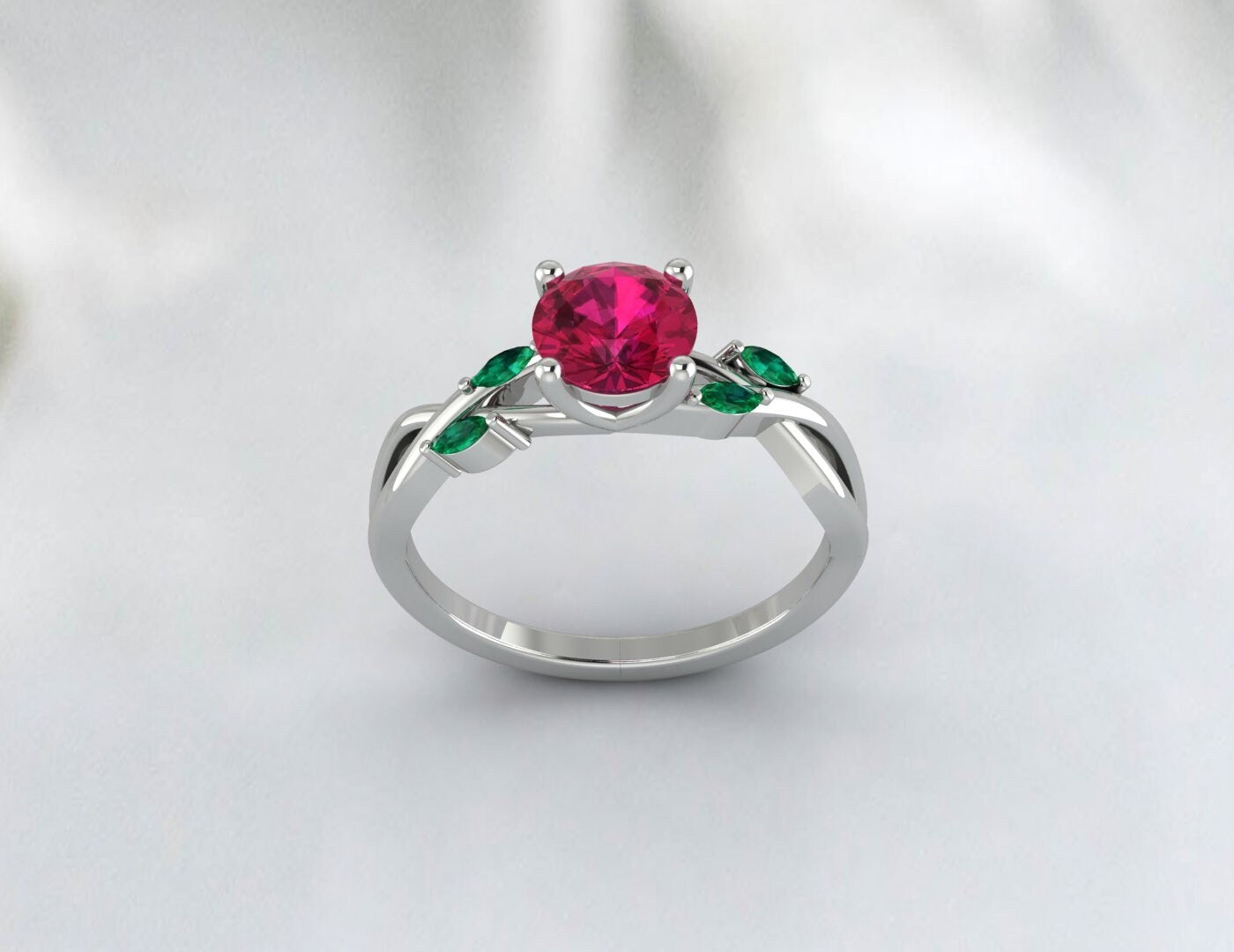 Bague de mariage Style feuille de rubis rouge, bague de mariage émeraude Marquise, cadeau pour femmes