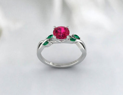 Bague de mariage Style feuille de rubis rouge, bague de mariage émeraude Marquise, cadeau pour femmes