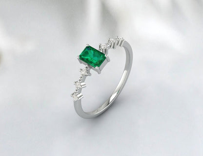 Green Emerald Engagement Ring Silver Ring For Her Propose Ring