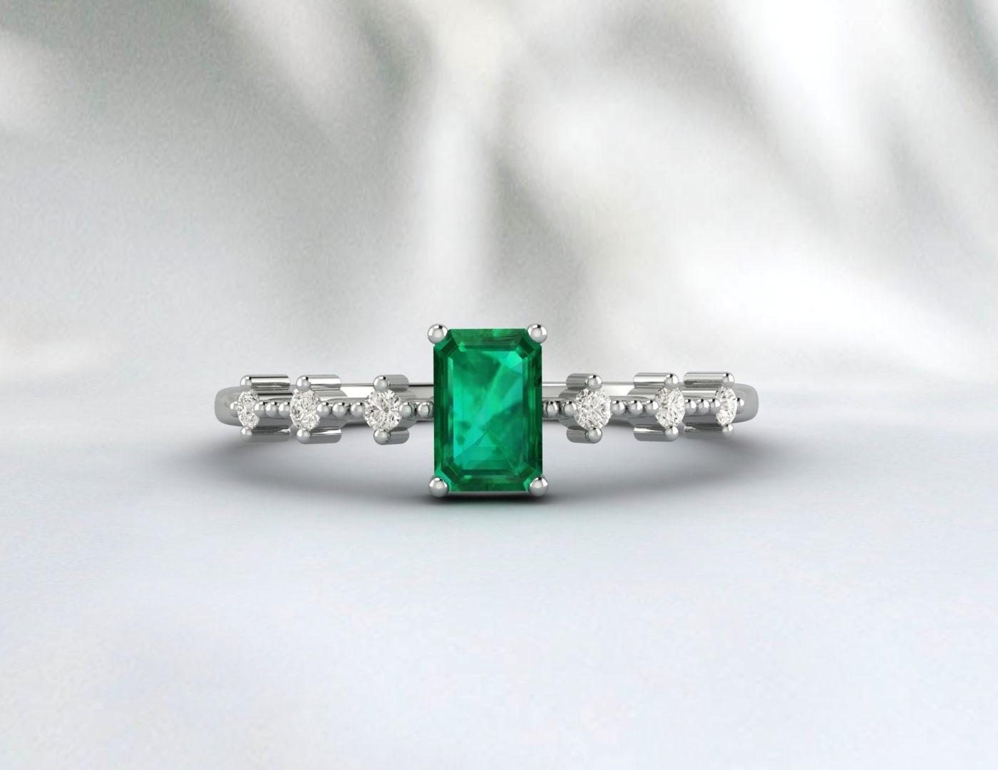 Green Emerald Engagement Ring Silver Ring For Her Propose Ring