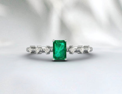 Bague de fiançailles en émeraude verte, bague en argent pour sa proposition, bague