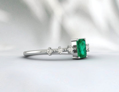 Green Emerald Engagement Ring Silver Ring For Her Propose Ring