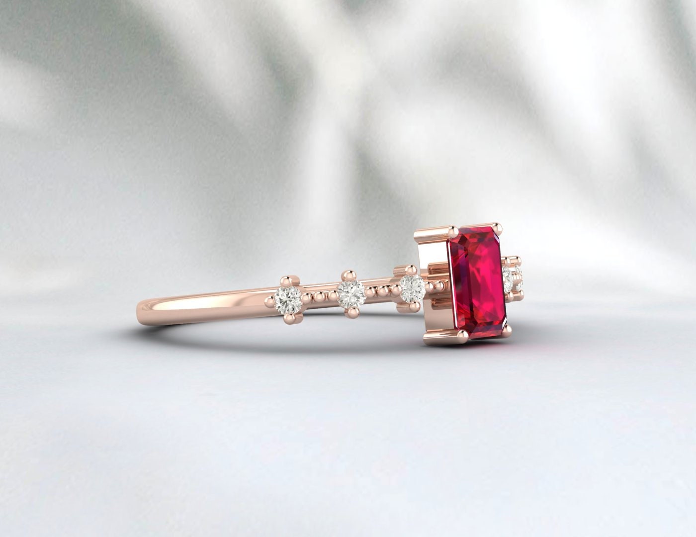 Emerald cut Ruby Ring, Ruby Engagement Ring for Women, Sterling Silver Red Gemstone Anniversary Ring,  Unique Gift for Her Minimalist Ring