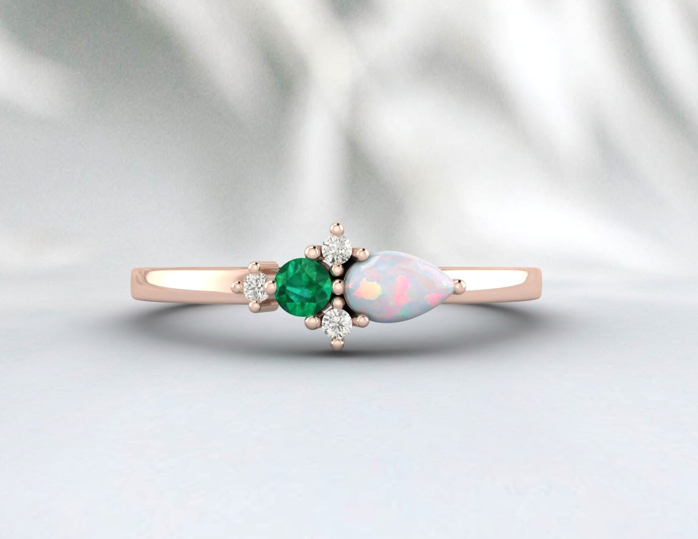 Australian Opal And Emerald Cluster Engagement Ring Anniversary Gift